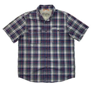 Field and Stream Shirt Mens L Large Blue Plaid Short Sleeve Pocket Button Down